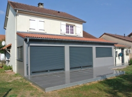 Extension Ossature bois – 25m2 – Bardage Composite – Terrasse Grès Cérame – 40 m2